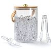 NiHome 3L Glass Ice Bucket Chiller with Bamboo Lid, Scoop & Tongs for Home Bar, Wedding, Party, Ribbed Clear Design, Sturdy Handle, Non-Slip Base, Airtight Storage for Wine, Champagne, Beer, Cocktails-0