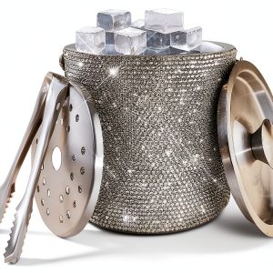 Bling Double Walled Stainless Steel Ice Bucket with Ice Tong & Lid [2 Liter] ，Shiny Insulated Ice Bucket Included Strainer Keeps Ice Cold & Dry, for Home Bar, Chilling Beer, Champagne, Red Wine-0