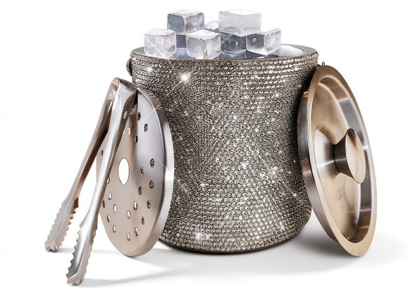 Bling Double Walled Stainless Steel Ice Bucket with Ice Tong & Lid [2 Liter] ，Shiny Insulated Ice Bucket Included Strainer Keeps Ice Cold & Dry, for Home Bar, Chilling Beer, Champagne, Red Wine-0
