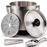 Double-Wall Stainless Steel Insulated Ice Bucket With Lid & Ice Tong [3 Liter] Included Strainer Keeps Ice Cold & Dry, Home Bar, Chilling Beer, Champagne, Wine Bottle-0
