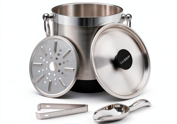 Double-Wall Stainless Steel Insulated Ice Bucket With Lid & Ice Tong [3 Liter] Included Strainer Keeps Ice Cold & Dry, Home Bar, Chilling Beer, Champagne, Wine Bottle-0