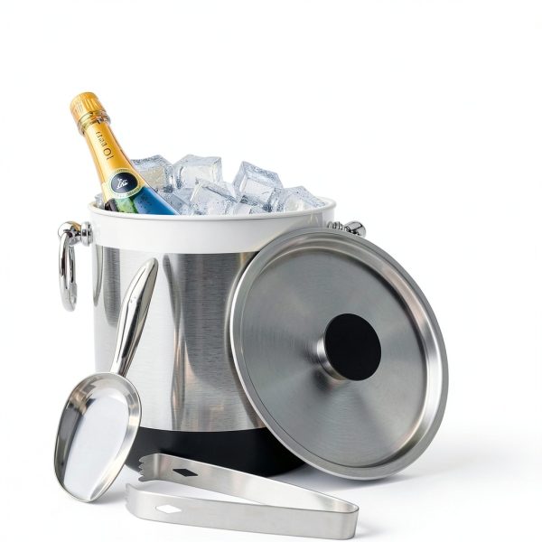 Double-Wall Stainless Steel Insulated Ice Bucket With Lid & Ice Tong [3 Liter] Included Strainer Keeps Ice Cold & Dry, Home Bar, Chilling Beer, Champagne, Wine Bottle-6