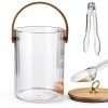 NiHome 3L Glass Ice Bucket Chiller with Bamboo Lid, Scoop & Tongs for Home Bar, Wedding, Party, Ribbed Clear Design, Sturdy Handle, Non-Slip Base, Airtight Storage for Wine, Champagne, Beer, Cocktails-5
