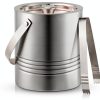 JoyJolt Metal Double Wall Ice Bucket with Lid, Ice Tongs and Strainer. 3L Insulated Ice Bucket for Cocktail Bar, Wine, Home Bar Accessories, Parties, Champagne Bucket. Stainless Steel Ice Buckets-0