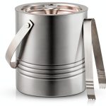 JoyJolt Metal Double Wall Ice Bucket with Lid, Ice Tongs and Strainer. 3L Insulated Ice Bucket for Cocktail Bar, Wine, Home Bar Accessories, Parties, Champagne Bucket. Stainless Steel Ice Buckets-0