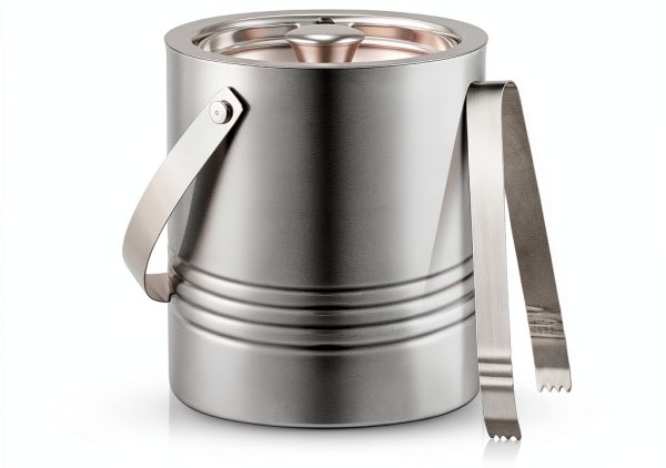 JoyJolt Metal Double Wall Ice Bucket with Lid, Ice Tongs and Strainer. 3L Insulated Ice Bucket for Cocktail Bar, Wine, Home Bar Accessories, Parties, Champagne Bucket. Stainless Steel Ice Buckets-0
