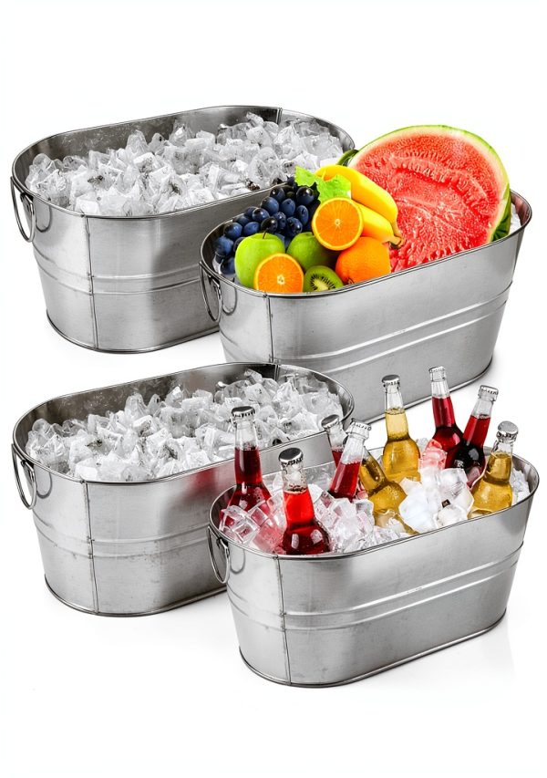 4 PCS Galvanized Bucket 4 Gallon LOPYXBR Stainless Steel Party Tub-0
