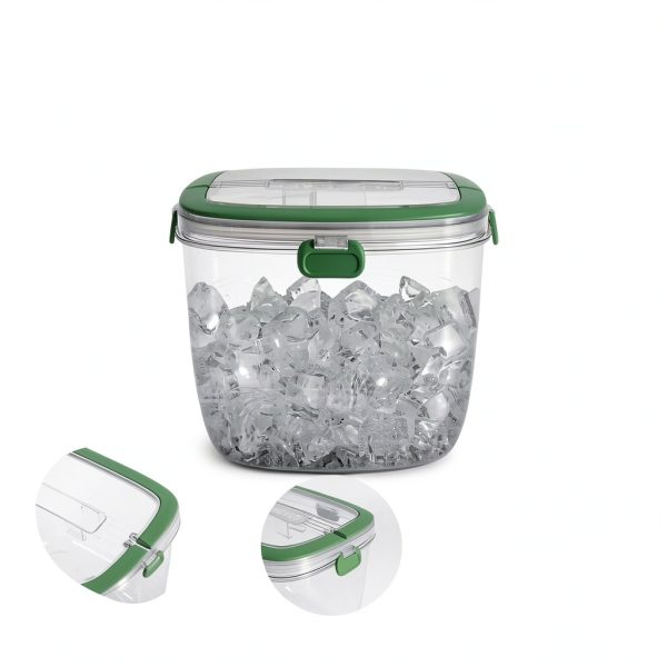 5L Portable Ice Cube Storage Bin, Clear Ice Bucket for Freezer with Lid & Tong for Outdoor Camping, Plastic Refrigerator Ice Cube Trays Storage Bin for Whiskey Wine Cocktail Party-1