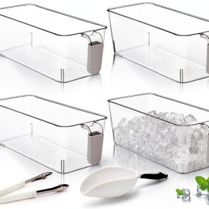 Clear Ice Bins 4 Pack by Pumtus Plastic Ice Bucket with Scoop and Tong-0