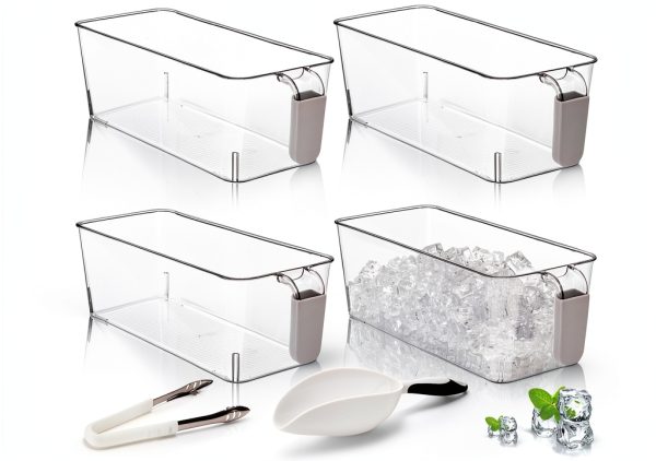 Clear Ice Bins 4 Pack by Pumtus Plastic Ice Bucket with Scoop and Tong-0