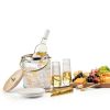 Le'raze Glass Ice Bucket with Airtight Lid, Tong Scooper and Handle - 3L Ribbed Beverage Tub Cocktail Home Bar Accessories, Wine, Beer Chiller for Parties, Champagne Drink Cooler Hinged Handles-2