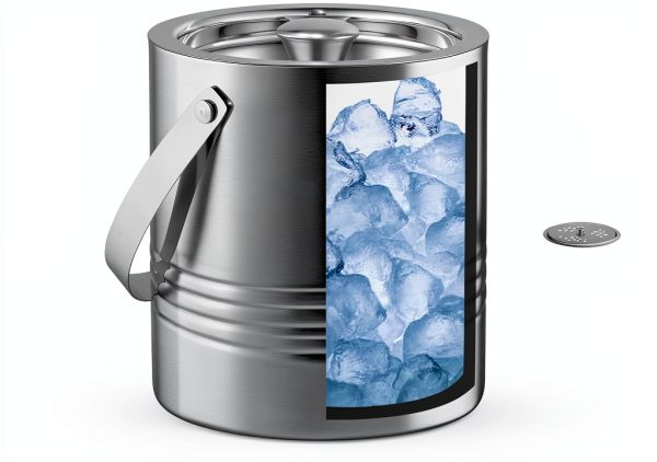JoyJolt Metal Double Wall Ice Bucket with Lid, Ice Tongs and Strainer. 3L Insulated Ice Bucket for Cocktail Bar, Wine, Home Bar Accessories, Parties, Champagne Bucket. Stainless Steel Ice Buckets-1