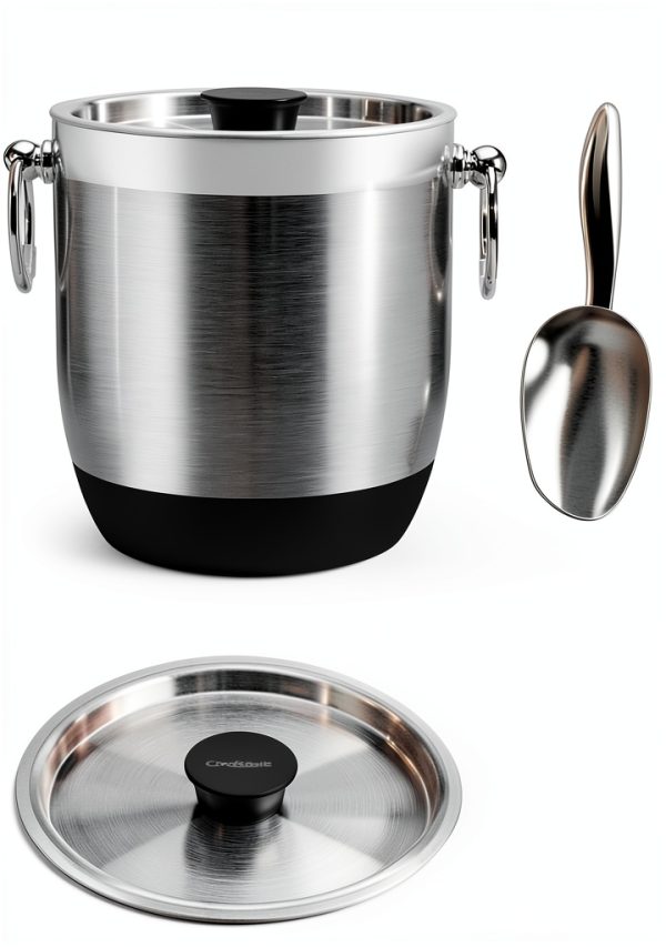 Double-Wall Stainless Steel Insulated Ice Bucket With Lid & Ice Tong [3 Liter] Included Strainer Keeps Ice Cold & Dry, Home Bar, Chilling Beer, Champagne, Wine Bottle-1