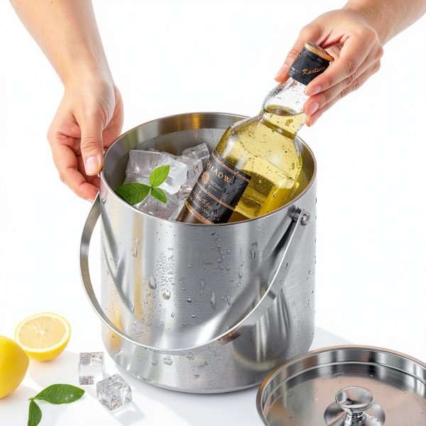 Ice Bucket YFN 3L Double Wall Steel with Lid Ice Tong & Scoop-4