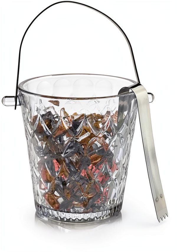2-Piece Clear Glass Ice Bucket Set with Ice Tongs & Handle - 2.2 Liter and 1Liter Portable Ice Buckets Container for Champagne, Wine, Beer and Cocktail at Parties, Home Bar or Luxury Hotels-2