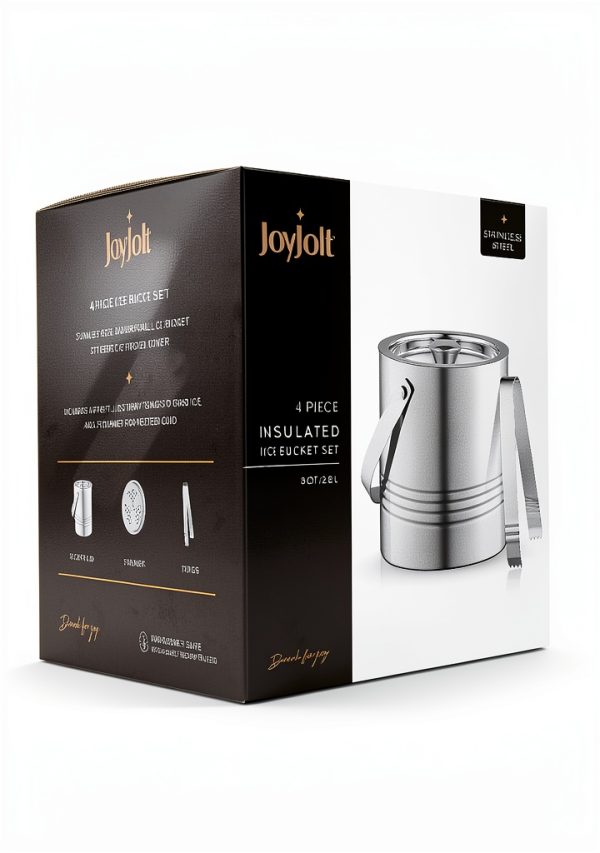 JoyJolt Metal Double Wall Ice Bucket with Lid, Ice Tongs and Strainer. 3L Insulated Ice Bucket for Cocktail Bar, Wine, Home Bar Accessories, Parties, Champagne Bucket. Stainless Steel Ice Buckets-8