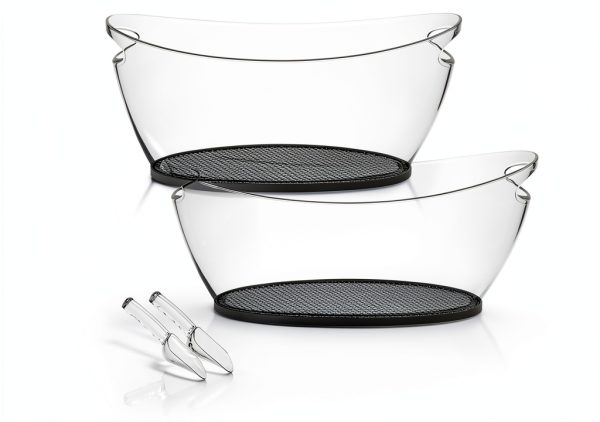 Ice Bucket Set AMMSAR 2 Acrylic Buckets with Mats & Scoops 5.5L Gray-8