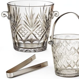 2-Piece Clear Glass Ice Bucket Set with Ice Tongs & Handle - 2.2 Liter and 1Liter Portable Ice Buckets Container for Champagne, Wine, Beer and Cocktail at Parties, Home Bar or Luxury Hotels-0