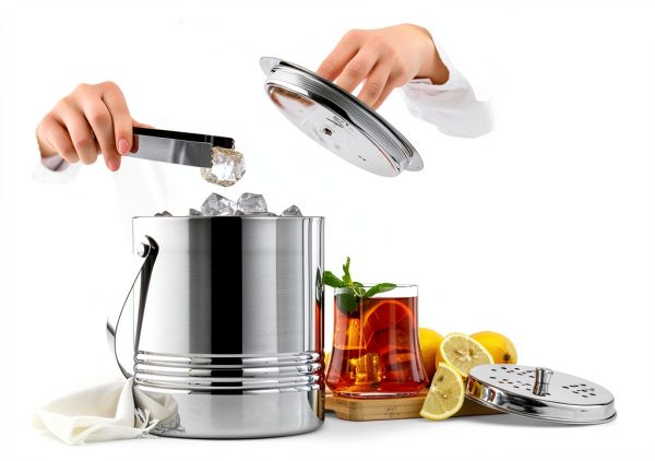 JoyJolt Metal Double Wall Ice Bucket with Lid, Ice Tongs and Strainer. 3L Insulated Ice Bucket for Cocktail Bar, Wine, Home Bar Accessories, Parties, Champagne Bucket. Stainless Steel Ice Buckets-5