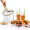 Le'raze Glass Ice Bucket with Airtight Lid, Tong Scooper and Handle - 3L Ribbed Beverage Tub Cocktail Home Bar Accessories, Wine, Beer Chiller for Parties, Champagne Drink Cooler Hinged Handles-1