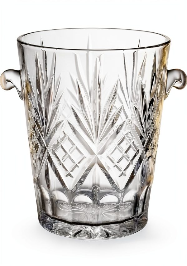 2-Piece Clear Glass Ice Bucket Set with Ice Tongs & Handle - 2.2 Liter and 1Liter Portable Ice Buckets Container for Champagne, Wine, Beer and Cocktail at Parties, Home Bar or Luxury Hotels-1