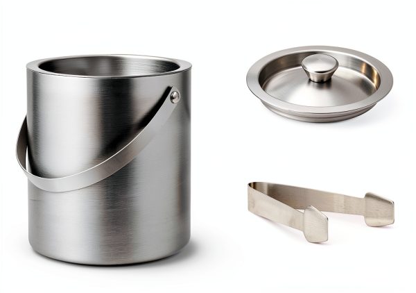 FineDine Double-Wall Stainless Steel Insulated Ice Bucket with Lid & Ice Tong [3 Liter] Included Strainer Keeps Ice Cold & Dry, Carry Leather Handle, Home Bar, Chilling Beer, Champagne, Wine Bottle-5